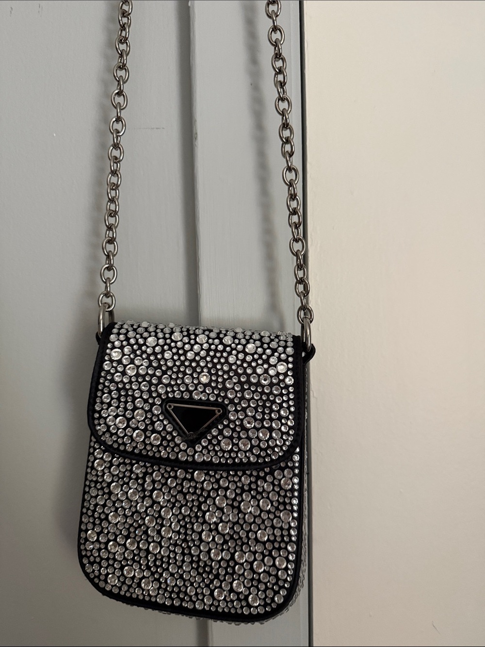 Source Unknown Black Mini Crossbody with Silver Crystal Studs